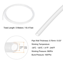 sourcing map Pneumatic Air Line Tubing 4mm OD x 2.5mm ID 5 Meters(16.4 FT) Air Compressor Nylon Tubes Polyamide Air Tubing Hose Tube for Air Compressor Water Fluid Transfer, Clear