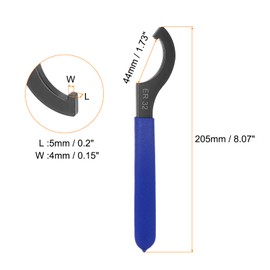 sourcing map C Hook Spanner Wrench ER32 Nut Shock Wrench Steel Chuck Nut with Blue Non-Slip Handle for Lathe Clamping