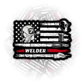 (3 Pcs) Welder US Flag Sticker, Patriotic Welding Work Vinyl Sticker for Water Bottle Helmet Hard Hat Car Toolbox Decal, Gifts for Blue Collar Welders Metal Workers Fabricators – 3x3 Inches