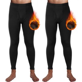 Casuallined 2 Pack Thermal Men Long Underwear Pants Winter Warm Fleece Lined Underwear Bottom Cold Weather Base Layer Legging (Black,Medium)