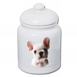 Best of Breed French Bulldog White Dog and Cat Ceramic Treat Jar 9" Tall Air Tight Seal All White