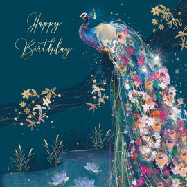 Cherry Orchard Peacock Happy Birthday Card with Stunning Gold Foil Detail and Gold envelope from the Grace Range