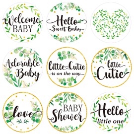 Clabby 504 Pieces Boy Girl Baby Shower Favors Stickers Mini Kisses Candy Stickers Chocolate Drop Labels Wrappers Little Cutie Baby Shower Decoration for Sprinkle Birthday Party（Leaf Style）