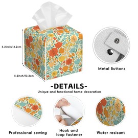 Colorful Blossom Tissue Box Cover,PU Leather Tissue Box Holder Square,Modern Home Decoration for Bathroom Living Room Kitchen Office Car,5.2"×5.2"×5.2"
