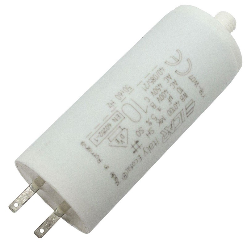 Starting Capacitor Motor Capacitor 10µF 450V 30x71mm Plug 2.8x0.8mm ICAR