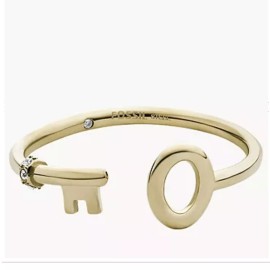 FOSSIL Archival Gold-Tone Stainless Steel Key Band Ring Size 9