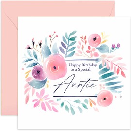 Old English Co. Unique Birthday Cards for Auntie with Floral Artwork - Cute Birthday Gifts for Her - Luxurious Printed Birthday Cards for Women - Flower Birthday Greeting Card | Blank Inside