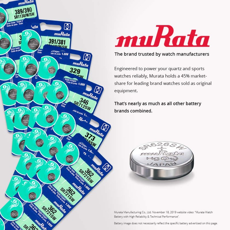 Murata 321 Battery SR616SW 1.55V Silver Oxide Watch Button Cell