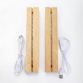 ZEERSHEE 2 Pcs 9.4 Inch Wooden Rectangle LED Light Display Pedestal for Acrylic and Plexiglass Crystal Glass Resin Night LED Light Lamp Base with USB Switch(Warm Light)
