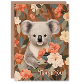 Artery8 Thank You Greeting Card Cute Happy Koala in Flowers For Her