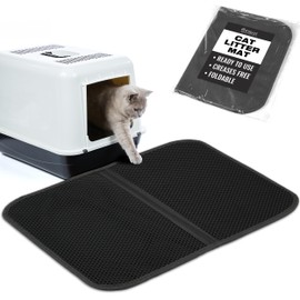 Filbert Foldable Cat Litter Mat, 23.6"x 14.8" Litter Trapping Mat, Kitty Litter Mat Honeycomb Design, Skid-Proof Cat Litter Box Mat, Best Cat Litter Mat, Cat Mat for Litter Box Litter Catcher, Black