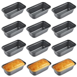 Lainballow - 12 moldes para pan, pan de acero al carbono, sartenes antiadherentes, minúscula para hornear pan, pan de carne, brownies, pasteles de libra (gris oscuro, 6.1 x 3.3 x 1.8 pulgadas)
