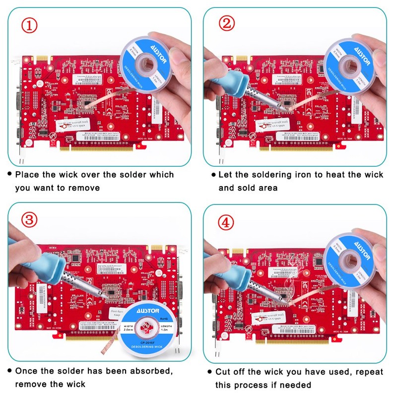 AUSTOR Desoldering Sucker and 6 Pcs Solder Braid Wick (2.0mm/2.5mm/3.0mm