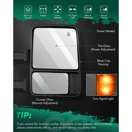 SCITOO Towing Mirrors fit 2003-2007 For Ford For F250 For F350 For F450 For F550 Super Duty 2003-2005 For Ford Excursion Power Heated Led Turn Signal Lights Side View Pair Mirrors
