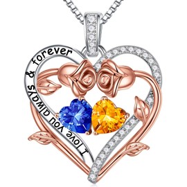 TINGN Mother's Day Gift - 925 Sterling Silver Heart Pendant Birthstone Necklace for Women Valentine's Day Mother's Day Christmas Birthday Jewellery Gift for Women Mum Wife Girlfriend, Sterling Silver