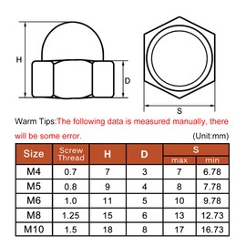 Drenky Cap Nuts M8 Black Stainless Steel A2 V2A Acorn Nuts M8 DIN 1587 Cap Nuts Hexagonal Cap Nuts Rustproof for Screws, Threaded Bolts, Threaded Rods, Pack of 25