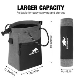 Rhino Valley Chalk Bag for Rock Climbing, No Leak Magnetic Climbing Chalk Bag with Handle, Climbing Chalk Bucket Gear with Adjustable Belt Zipper Pockets for Cross Fit, Weight Lifting, Gray/Black