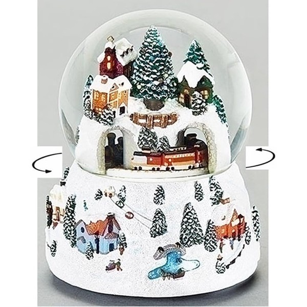 Christmas Village Musical Snow Globe with Rotating Train