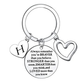 Inspirational Keychain Always Remember You Are Braver Than You Believe Birthday Christmas Graduation Jewellery for Brother Sister Daughter Son Motivational Letter Keyring Gifts for Men Women (H)