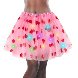 LED Tulle Skirt Women's Pink, Tulle Skirt Heart Women, LED Tulle Skirt Girls, Pink Tulle Skirt Women's LED Tutu, Elastic Tutu Women, Tulle Skirt Carnival for Valentine's Day, Ballet Costumes, Carnival
