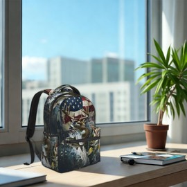 Deer & Bass Fishing Backpack Gifts, Travel Backpacks Laptop Rucksack, School Bookbag for Kids Teens Girls Boys, Patriotic Wildlife Hunting Back Pack Accessories Bags for Work, Outdoor, Adventures
