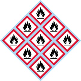 GHS Flame, Fire, Pictogram, 2"W x 2"H Decal, Label, kit OSHA Compliant, Vinyl Sticker, Sheet, 9 of The Decals per Sheet