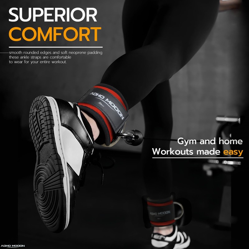 AOHO MOOON (Pair) Comfortable Adjustable Ankle Straps for Cable Machines