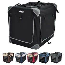 EliteField 4-Door Folding Soft Dog Crate with Curtains, Carrying Bag and Fleece Bed (2 Year Warranty), Indoor & Outdoor Pet Home (42" L x 28" W x 32" H, Black+4 Door Curtains)