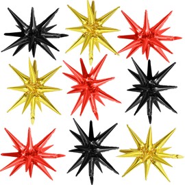 Black Red Gold Star Balloons,9Pcs Black Gold Explosion Star Foil Balloons,22Inch Spike Cone Star Helium Mylar Balloons for Birthday Anniversary Baby Shower New Year Disco Party Decorations