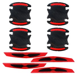 SHMZK 8PCS Car Door Handle Scratch Protector, 3D Carbon Fiber Car Door Handle Reflective Sticker Protective Film, Universal Auto Door Handle Scratch Paint Guard Night Visible Strip (Red)