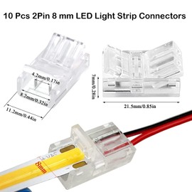 Paifeancodill LED Light Strip Connectors - 2Pin, 10 Pcs Lighting Connector, 8mm Wide Unwired Gapless Solderless Strip to Wire Quick Adapter for Waterproof/Non-Waterproof Single Color LED Light Strip