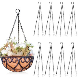 LoNinLoAn Pack of 8 Hanging Chain with Clips, 3-Strand Metal Chain Hanging Basket, 40 cm Hanging Basket Chains, Hanging Basket Hanging Hooks for Flower Pots, Bird Cages, Planters, Lanterns (Black)