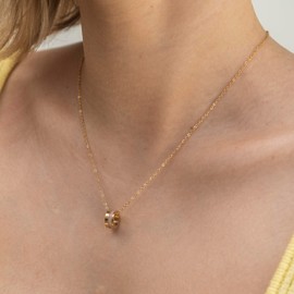 Made by Nami Women's Stainless Steel Necklace Gold with Ring Charm Pendant Gold and Pink Waterproof Jewellery 40 + 5 cm Length Friendship Chain, Stainless Steel