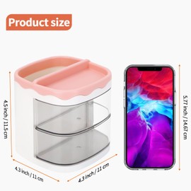 LETURE Desk Pencil Pen Holder with Drawer, Desktop Storage Pen Marker Organizers Stationery Supplies, Cute Pencil Cup Pot for Office, School, Home, Art Supply (Pink)