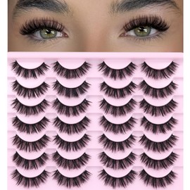 Natural Lashes Mink Fluffy False Eyelashes Wispy Strip Fake Eyelashes Full Volume False Eye Lashes Pack Short Thick Lashes that Look Like Extensions 14 Pairs ALICROWN