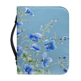 Generic Bible Cover PU Leather Book Protector Case with Handle, Zipper, Pockets & Pen Slots,Bible Cases for Women Girls,Blue Floral 2,L