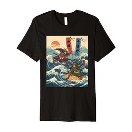 Samurai Warriors in Battle Ukiyo-e Style Japanese Wave Premium T-Shirt