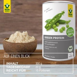 Organic Pea Protein Powder (300 g), 80% Vegetable Protein, Vegan Protein Source, Rich in Iron, Naturally Contains Phosphorus and All 8 Essential Amino Acids