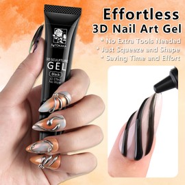 SUTOKAKA 3D Gel Nail Art & Chrome Nail Powder Kit, 15g Black Sculpting Gel No Wipe Molding Gels with Gold Silver Metallic Mirror Effect Chrome Powder Manicure Decoration DIY Salon Home Use