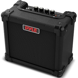 Pyle Mini Electric Guitar Amp - Portable 10 Watt Instrument Amplifier with 5-Inch High Definition Speaker, Volume, Bass, Treble, Distortion, Gain Controls, Headphone Output Jack, for Practice Playing