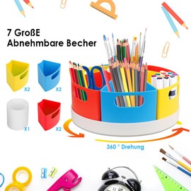 Rotating Pen Holder Desk Organiser, 7 Compartments Children's Container for Storage, Pen Box, 360° Rotating Pen Organiser for Craft Supplies, Office Supplies, School Supplies, Crafts