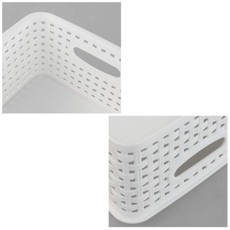 Mayish Weave Storage Basket, Plastic Weave Storage Shelf Baskets, White,