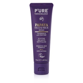 P'URE PAPAYA CARE Face Lotion & Neck Cream 50ml - Vegan Face Moisturiser - Papaya Enzymes, Bergamot, Calendula Cream, Hyaluronic Acid, Vitamin E Face Cream - Natural Facial Moisturising Lotion