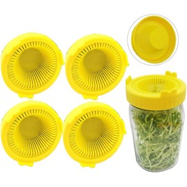 Zerodis Kit de Cultivo de Microvegetales con Pantalla de Frijol de 4 Uds., Fácil de Enjuagar y Escurrir, Tapas de Almacenamiento de Plástico de Colores, Tapas de Germinación para Frascos (Amarillo)