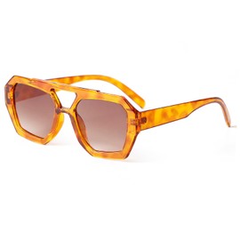 Laurinny Retro Pilot Sunglasses for Men and Women Classic Hexagonal Sunglasses Double Bridge Sunglasses (Yellow Tortoiseshell Gradient Brown)