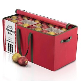 128 Ornament Storage Box – Adjustable Dividers, Stackable Holiday Ornament Organizer with Lid, Durable Fabric Bin for Christmas Decorations – Reinforced Handles, Dustproof & Space-Saving Design
