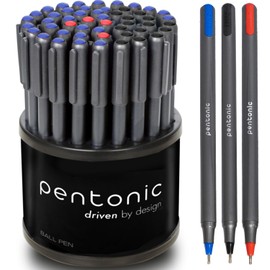 linc Pentonic Ballpoint Pens In Pen Organizer, Bulk 50 Count, Assorted Colored Ink (Red, Black, Blue), 1.0 mm Medium Point, Smooth Writing (PEN12086)