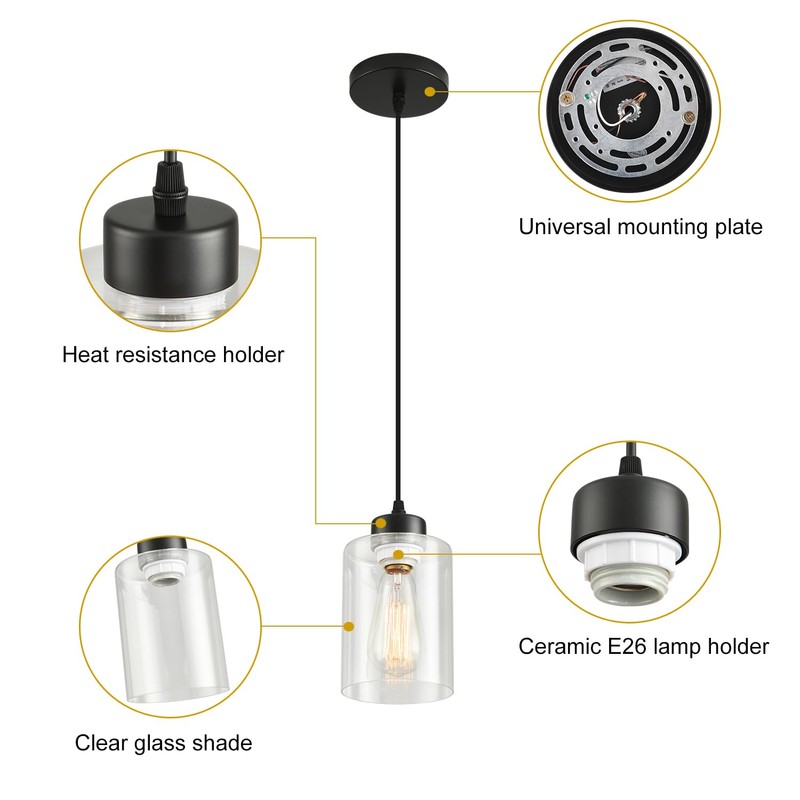 CAFULAM Modern Black Farmhouse Pendant Light with Glass Shade,Industrial Pendant