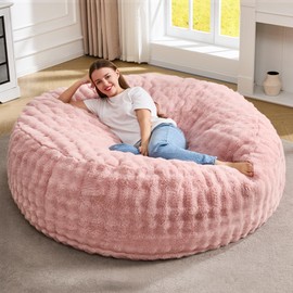 Hobestluk Bean Bag Chairs 5ft Beanbag Chair with Filler Adult Bean Bags with Fluffy & Machine Washable Cover, Giant Bean Bag Chairs for Aduts (Pink, 5FT-50" x 50" x 24")