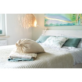 Set of 2 Laundry Bags, Natural Cotton Certified, Storage Bags, Large Laundry Bags with Drawstring, Travel Laundry Hamper, Durable, Sustainable (65 x 45 cm)